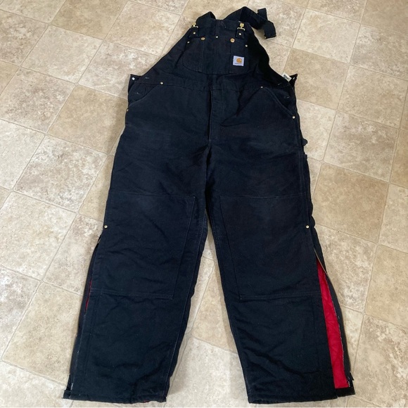 Carhartt Black insulated Overalls Double Knee Quilt lined 44x30